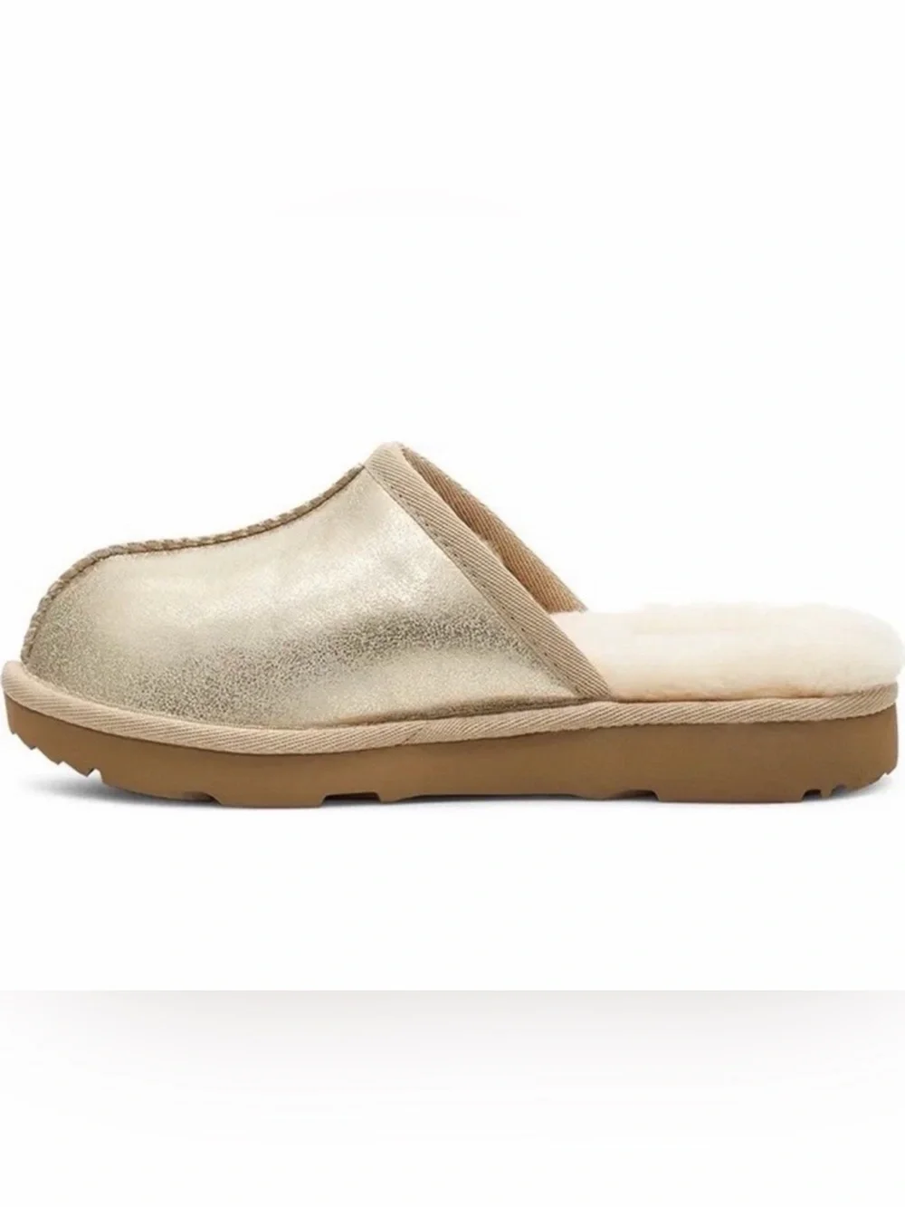 UGG Kids Keegan Metallic Gold Faux Fur Slippers 3M Big Kid Cozy Shoes NWT